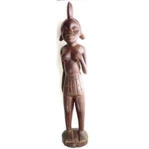 Vintage Wooden Sculpture West African Woman Standing 24" Tall Heavy Wood